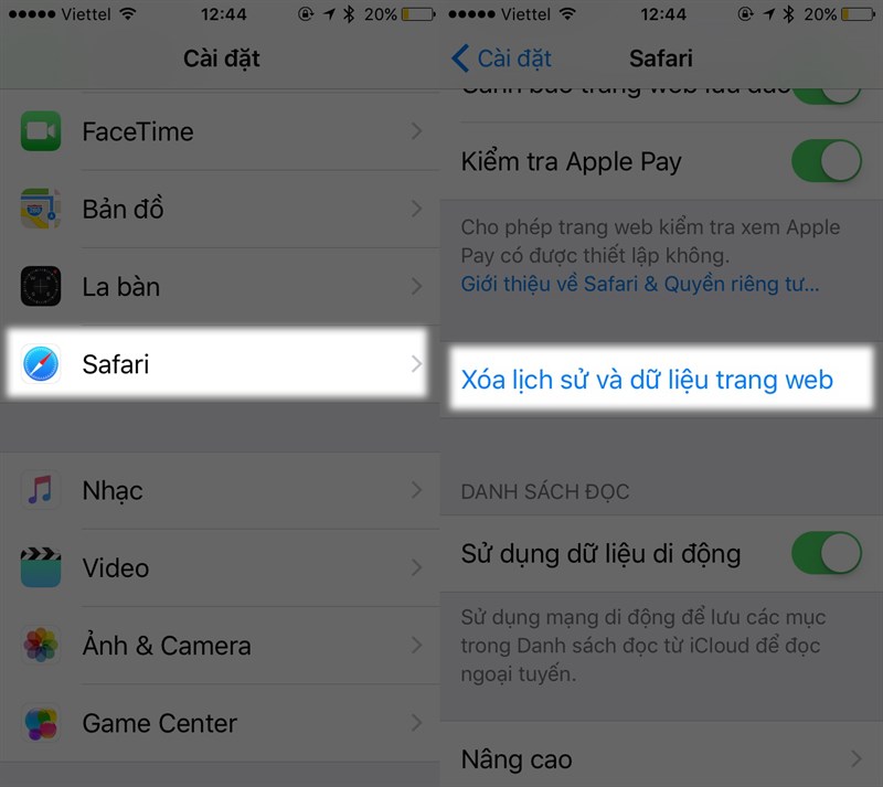 Xóa lịch sử dữ liệu trên Safari