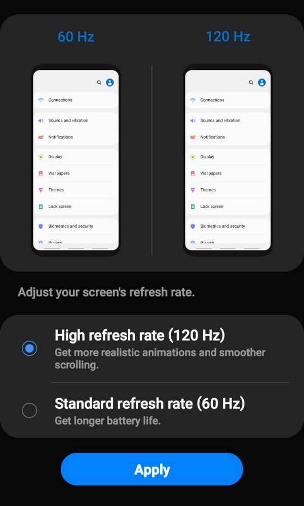Tùy chỉnh tốc độ làm mới màn hình trên Note 10
