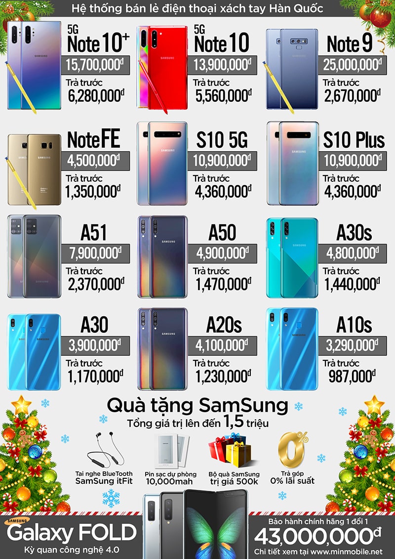 Bảng giá smartphone tại MinMobile chương trình "Mừng giáng sinh - Rinh dế khủng"
