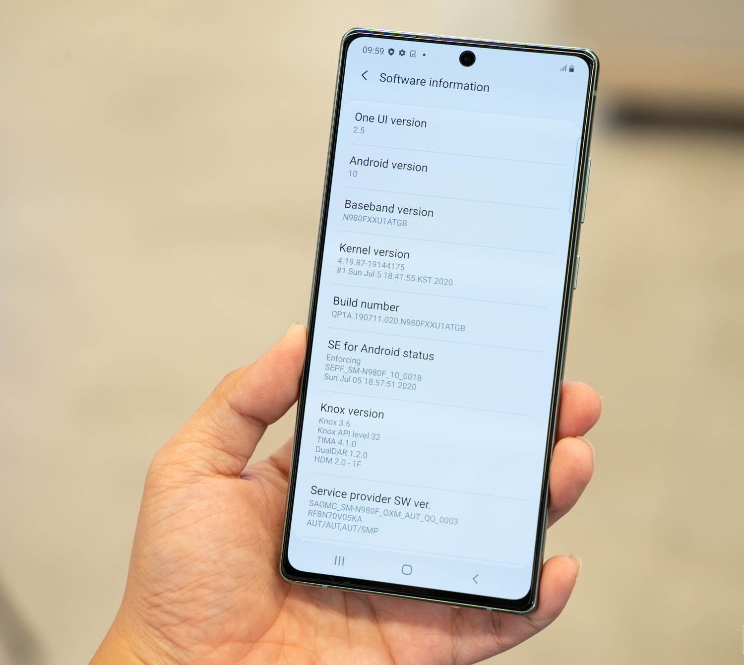 Chi tiết thông số kỹ thuật của Galaxy Note 20 cũ