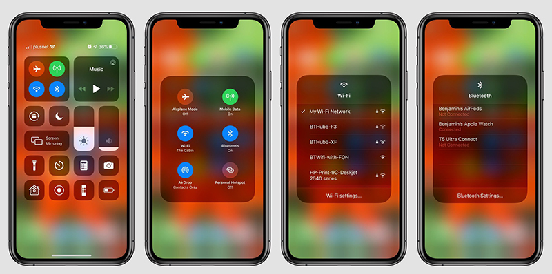 Lựa chọn Wi-fi và Bluetooth ngay Control Center hệ điều hành iOS 13