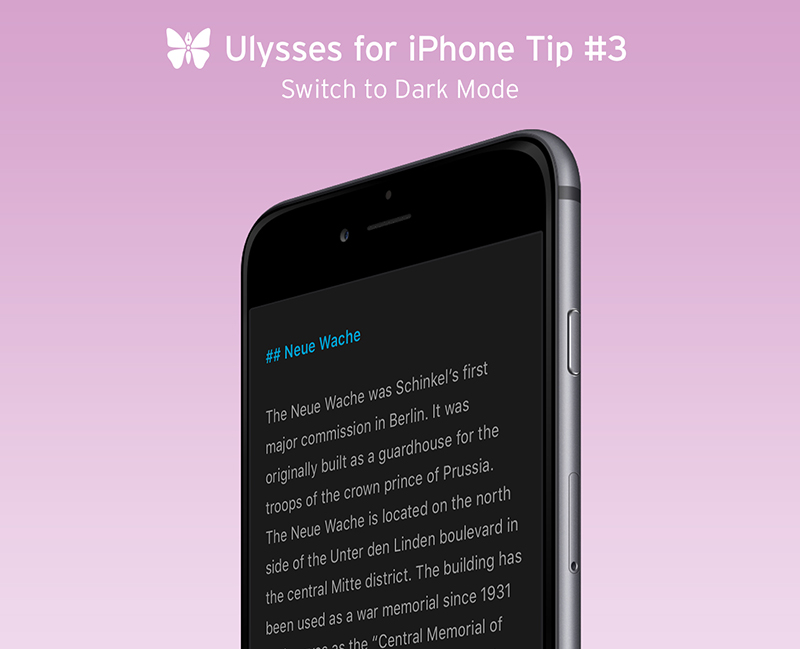 Ứng dụng soạn thảo Ulysses chế độ darkmode trên iPhone Hàn Quốc