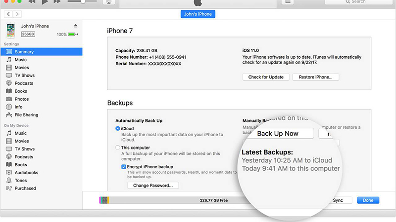 Sao lưu bằng iTunes