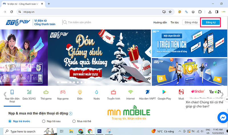 Đăng kí ví VTC Pay trên máy tính