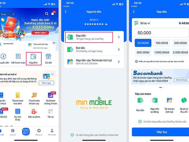 Cách nạp tiền vào ví từ Zalo pay