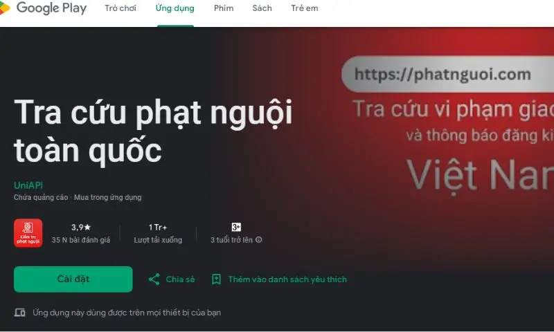 Sử dụng ứng dụng Tra cứu phạt nguội toàn quốc
